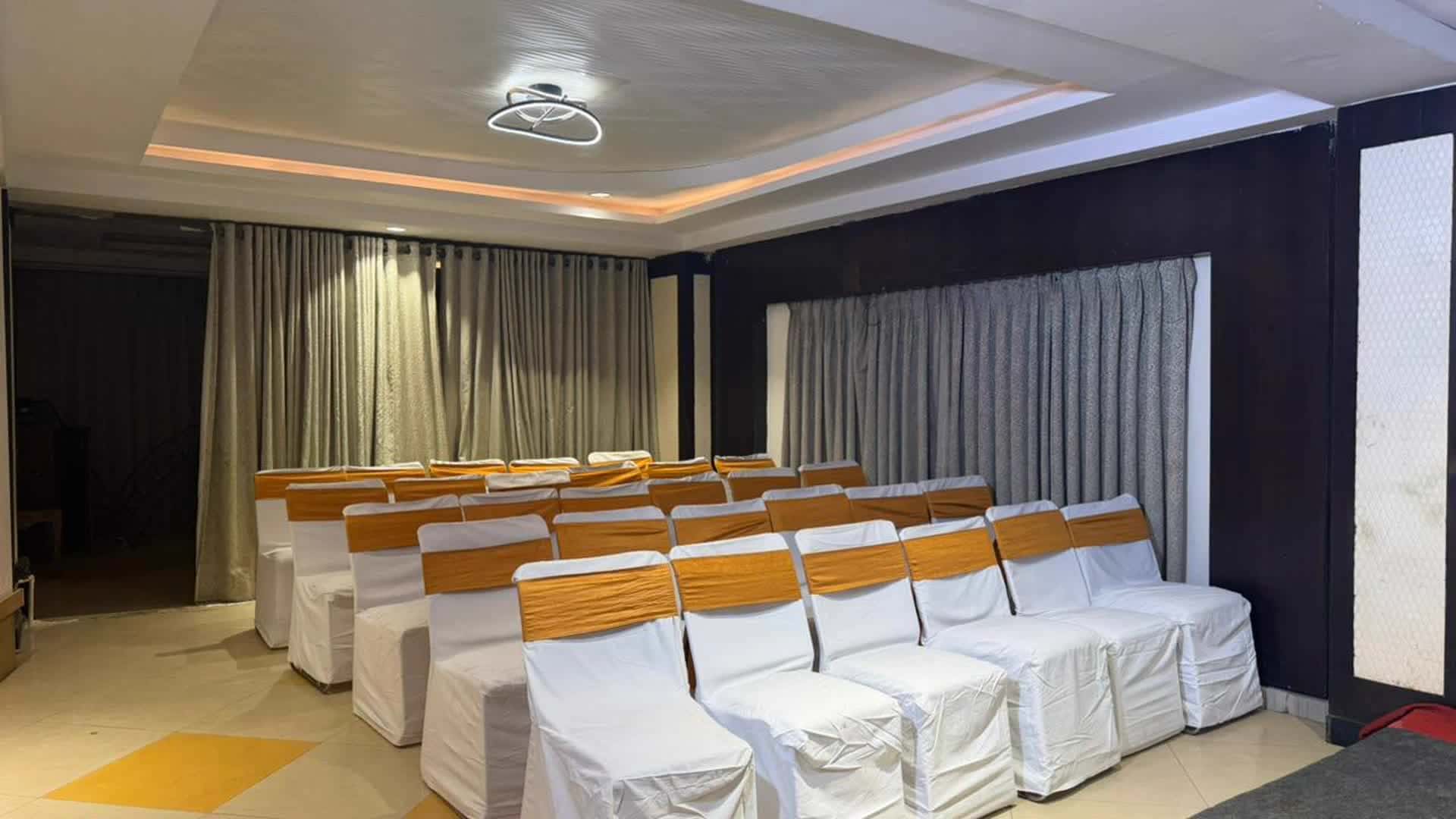Conference-style seating at Saket Banquet Hall